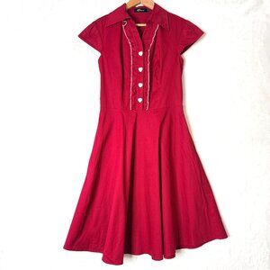 WEDTREND 50s Swing Retro Preppy Valentines Heart Button Ruffle Fit Flare Dress S